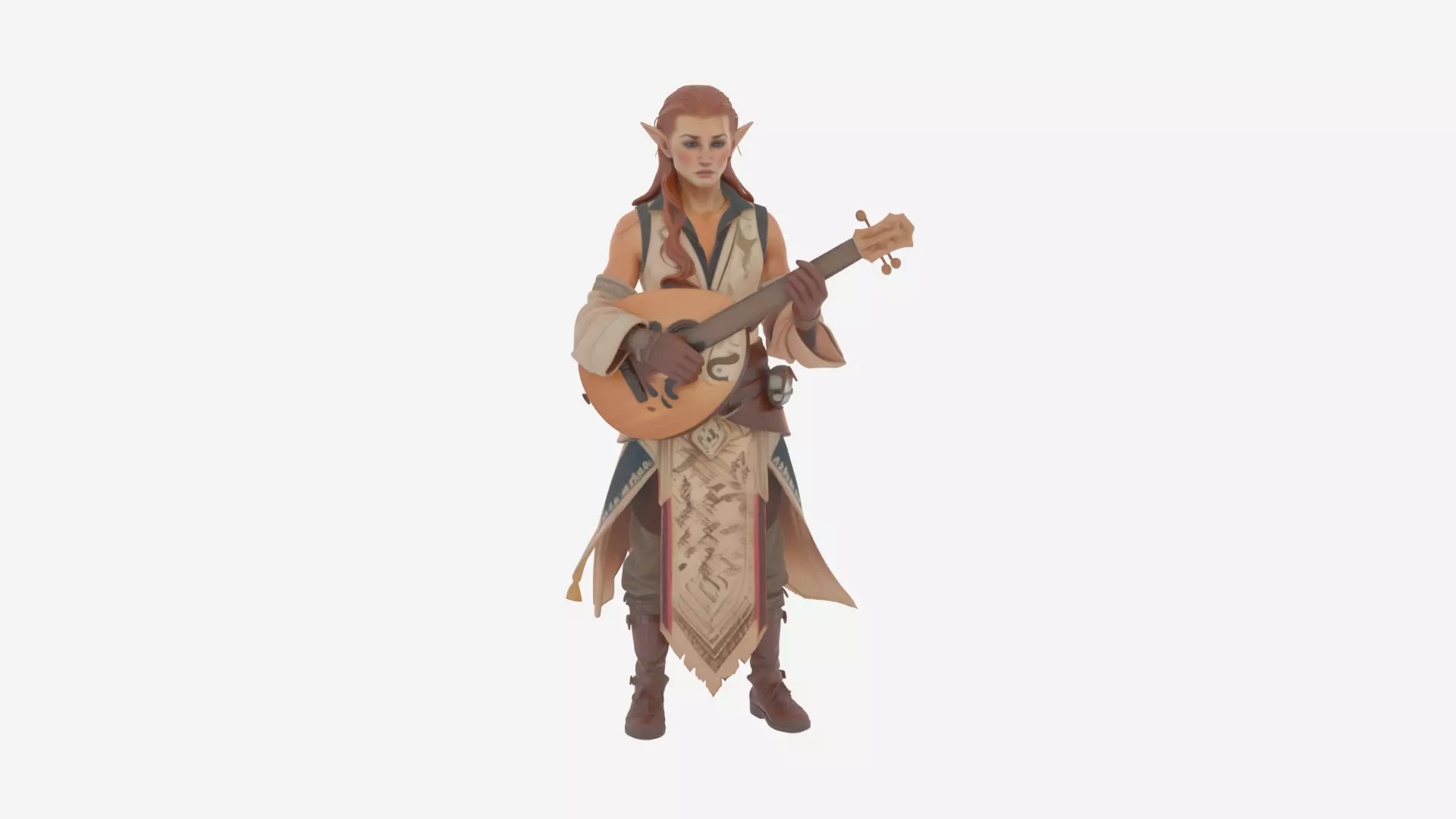 Artistic Graceful Blood Elf Musician with Lute 3D Model World 3D model_2
