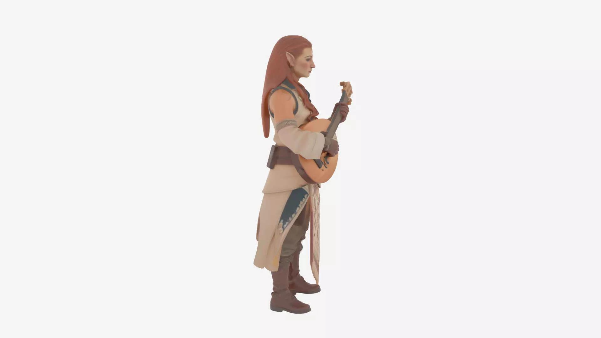 Artistic Graceful Blood Elf Musician with Lute 3D Model World 3D model_3