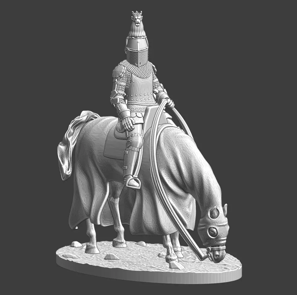 High Ranking Medieval Knight on Horse Great Helm with Crest 3D print model_3