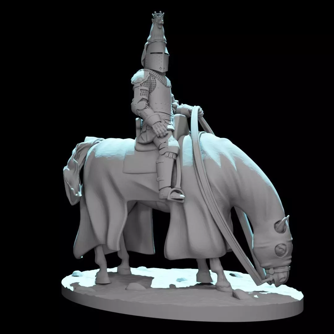 High Ranking Medieval Knight on Horse Great Helm with Crest 3D print model_1