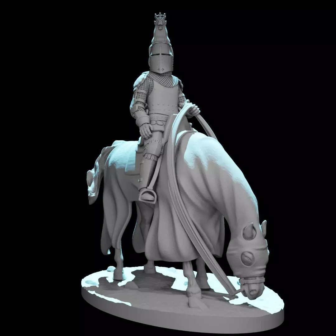 High Ranking Medieval Knight on Horse Great Helm with Crest 3D print model_0