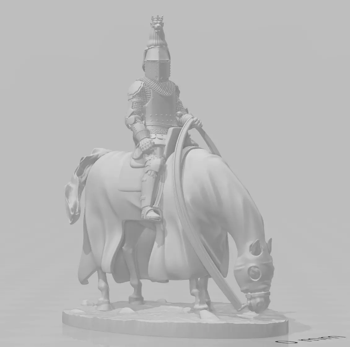 High Ranking Medieval Knight on Horse Great Helm with Crest 3D print model_6