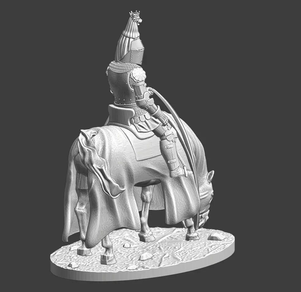 High Ranking Medieval Knight on Horse Great Helm with Crest 3D print model_5