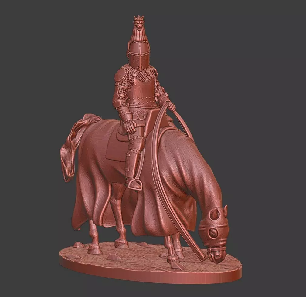 High Ranking Medieval Knight on Horse Great Helm with Crest 3D print model_4