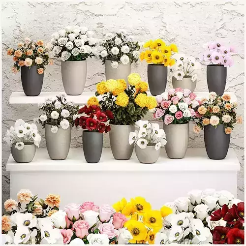 Collection bouquets vases flower shop peony roses store 3D model