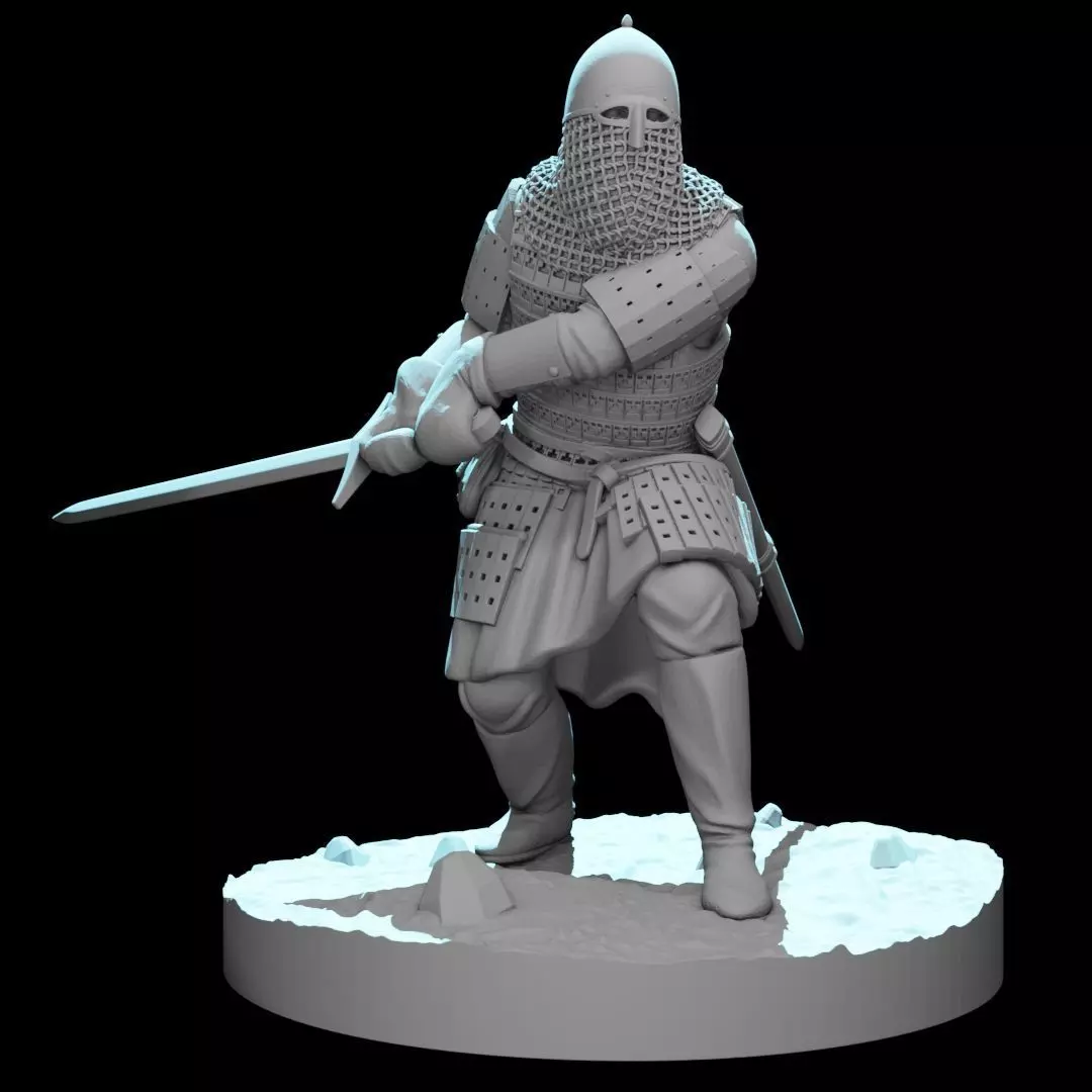 Medieval Kievan Rus Warrior with Two Handed Sword 3D print model