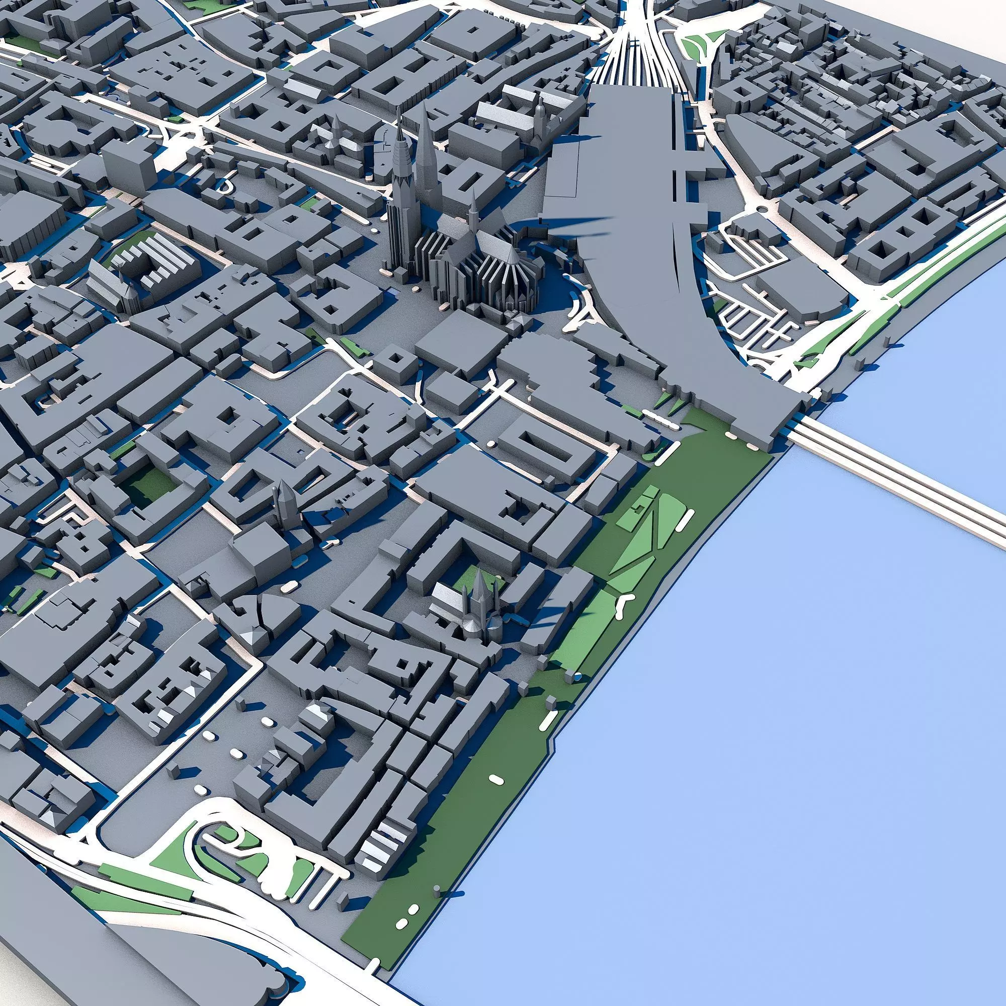 Cologne Cityscape Cologne Cathedral Rhine River German Urban 3D model_0