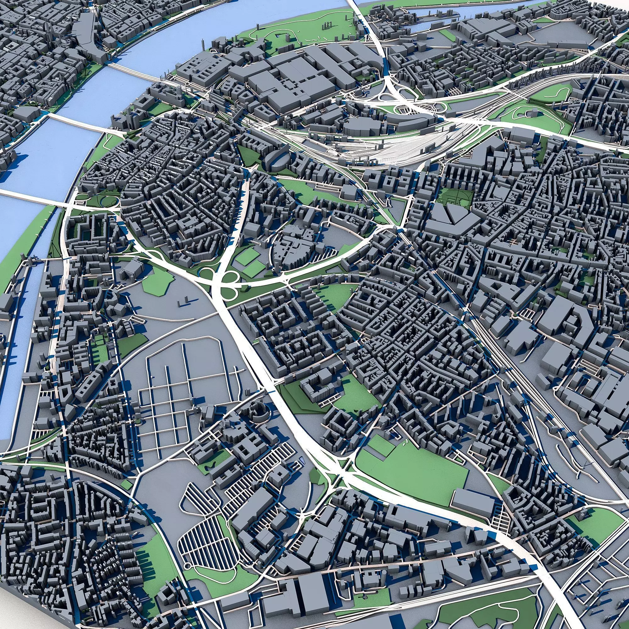 Cologne Cityscape Cologne Cathedral Rhine River German Landscape 3D model_2