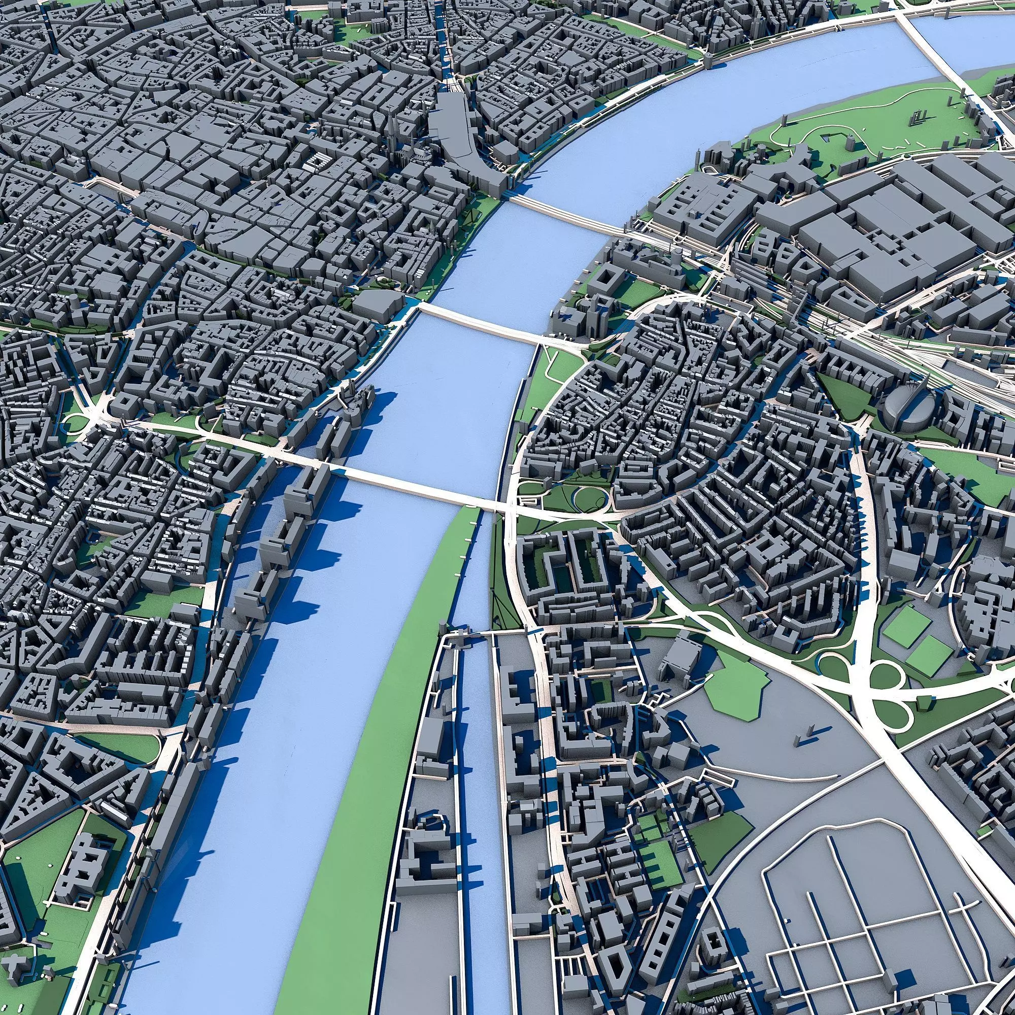 Cologne Cityscape Cologne Cathedral Rhine River German Landscape 3D model_0