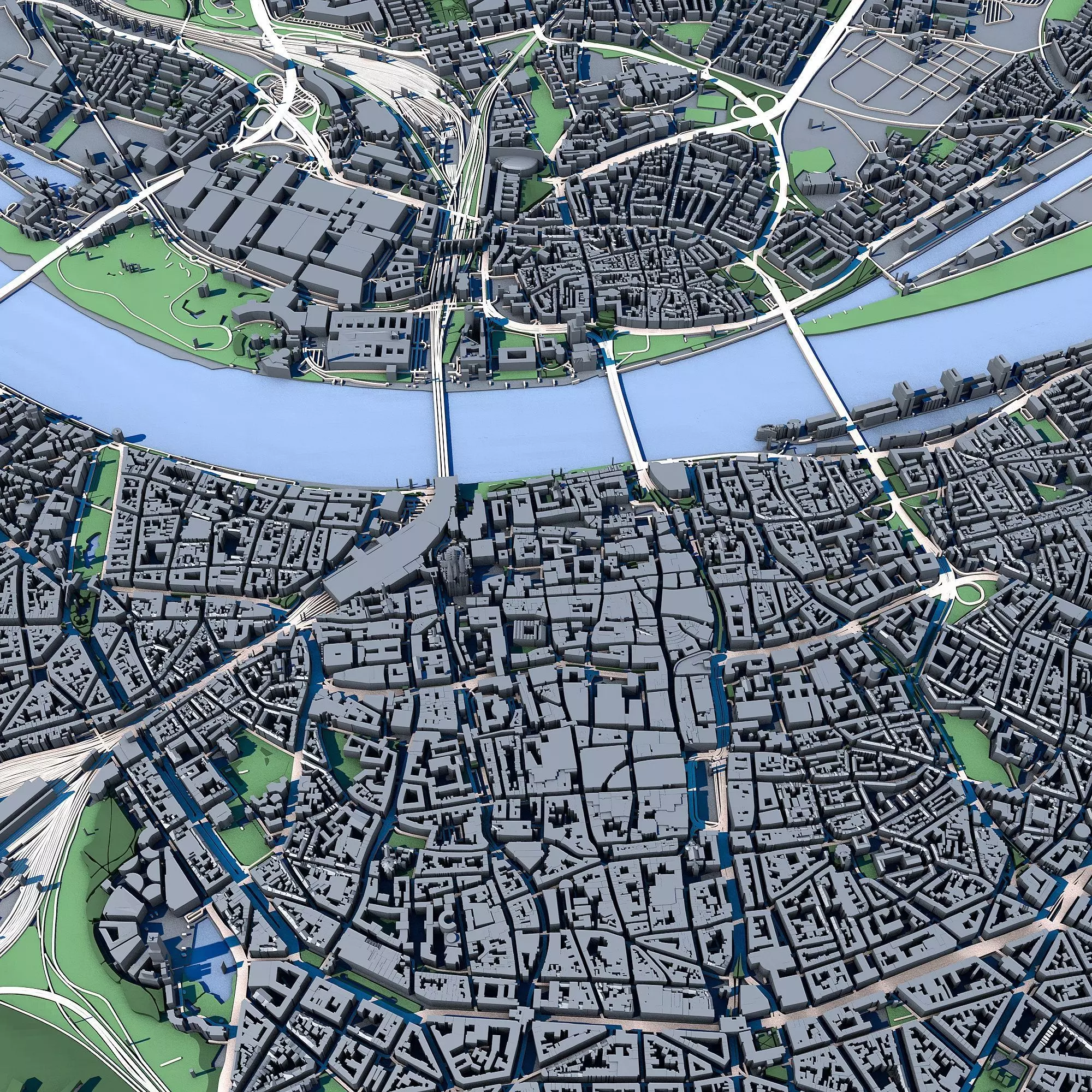 Cologne Cityscape Cologne Cathedral Rhine River German Landscape 3D model_6