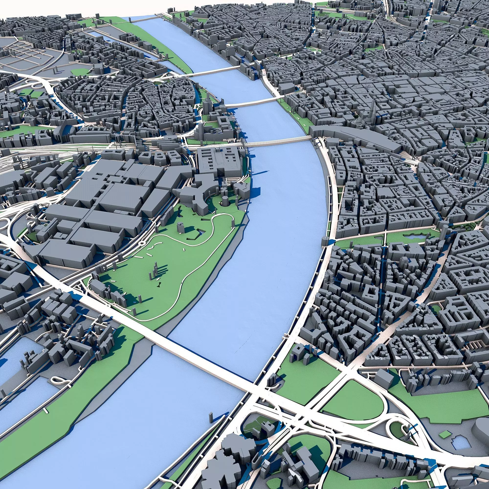 Cologne Cityscape Cologne Cathedral Rhine River German Landscape 3D model_9