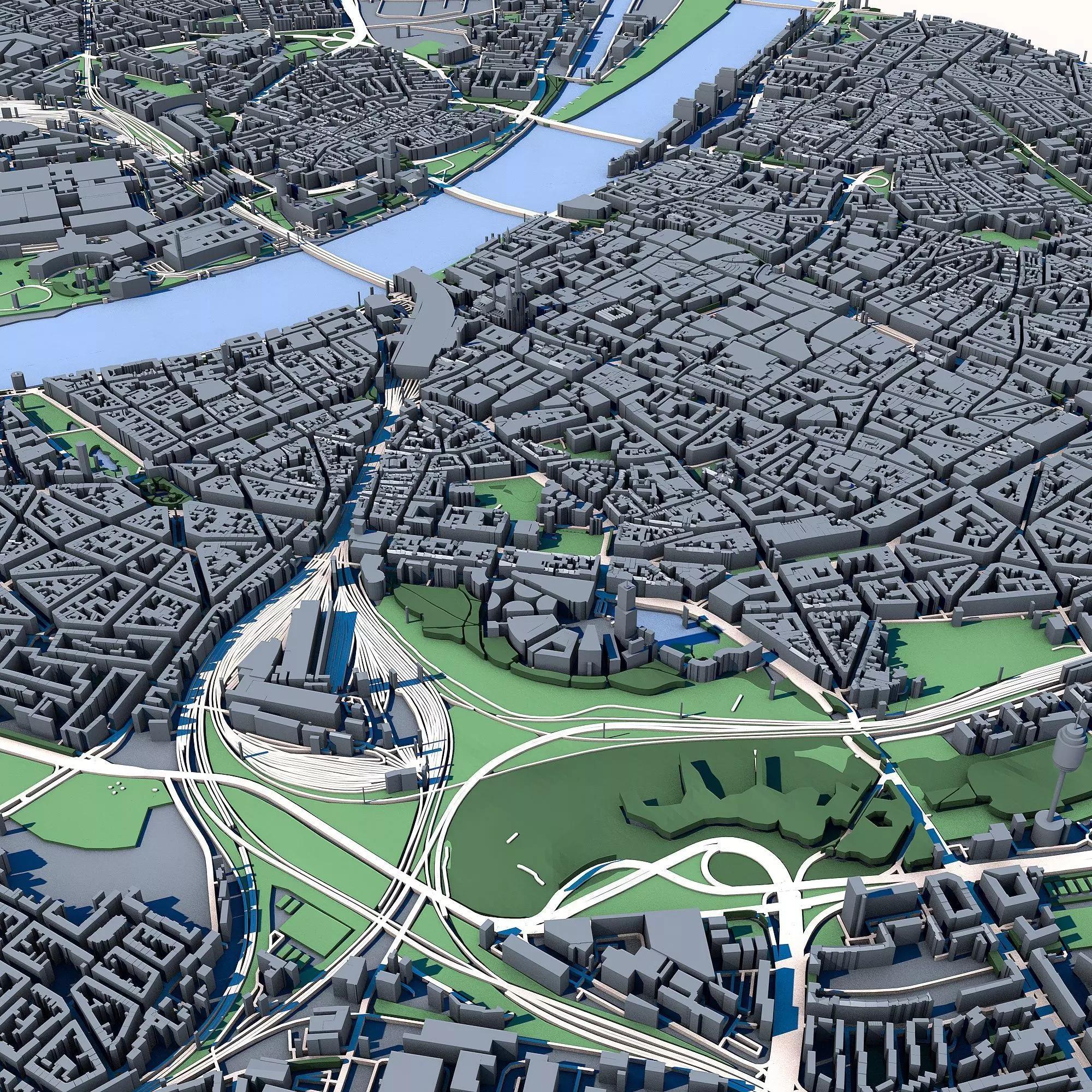 Cologne Cityscape Cologne Cathedral Rhine River German Landscape 3D model_8