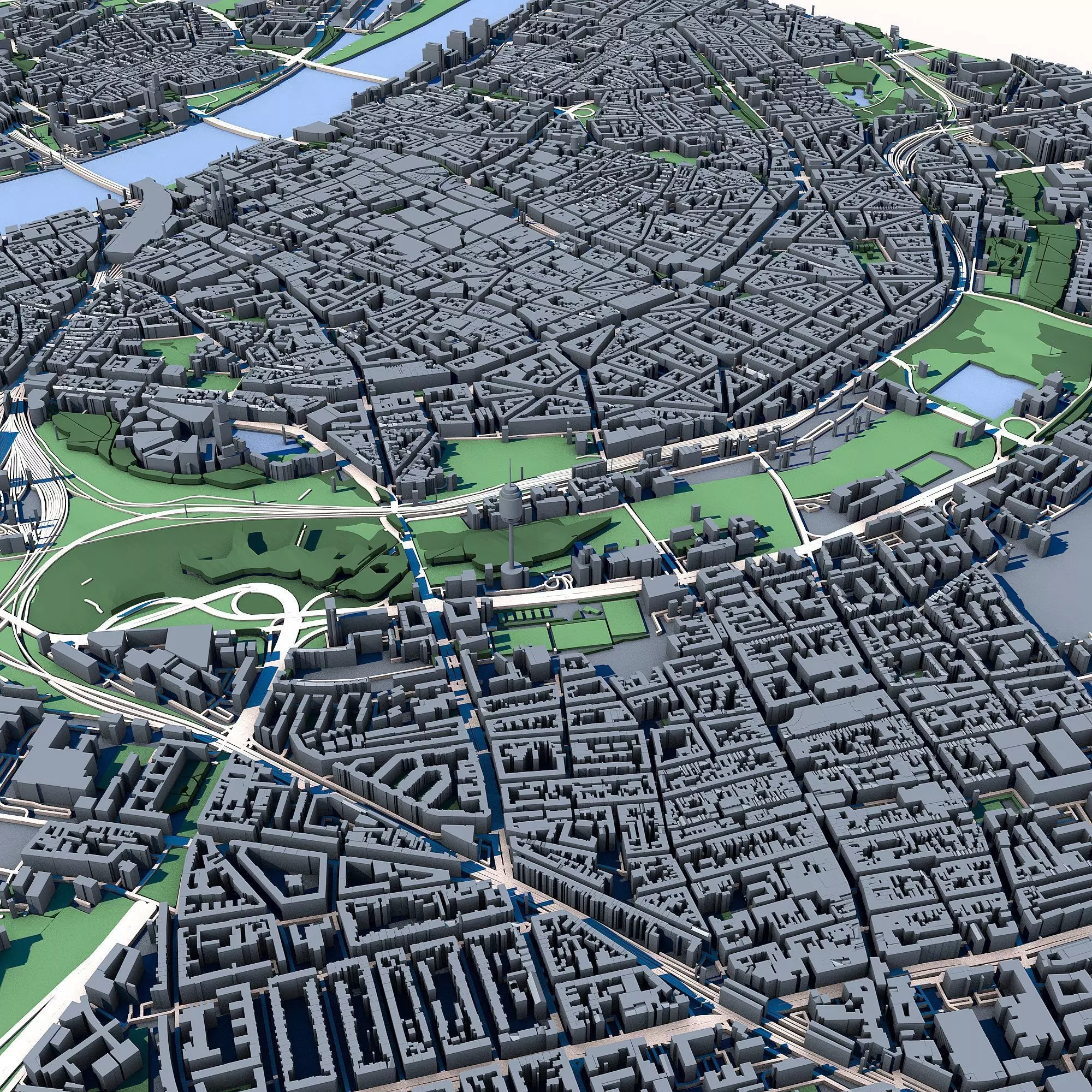 Cologne Cityscape Cologne Cathedral Rhine River German Landscape 3D model_7