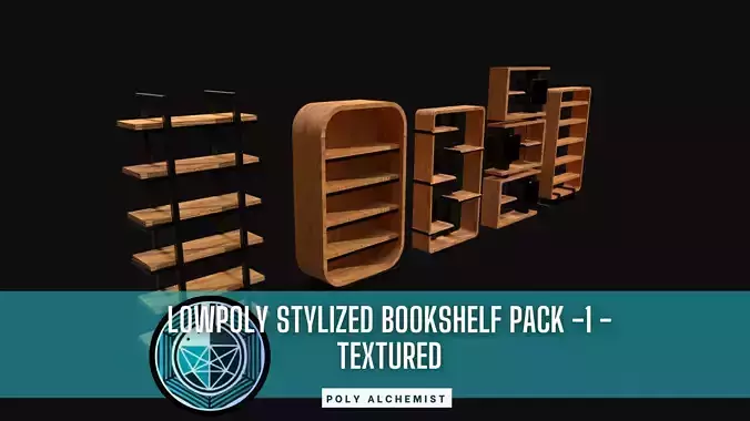 Low Poly Stylized Bookshelf Pack - 1 - Textured  - 5 Props 