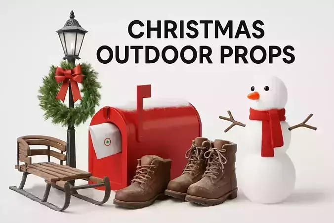 Outdoor Christmas Props Pack Low-poly 3D model