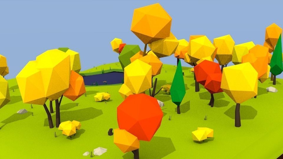 Autumn landscape Low-poly 3D model