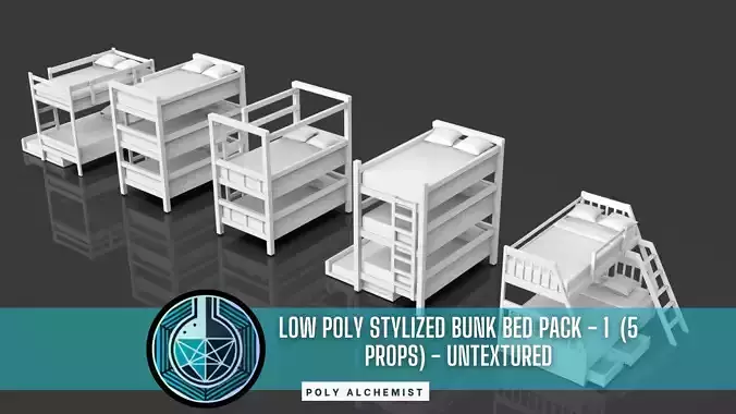 Low Poly Bunk Beds Pack 1 - Untextured - 5 Props 