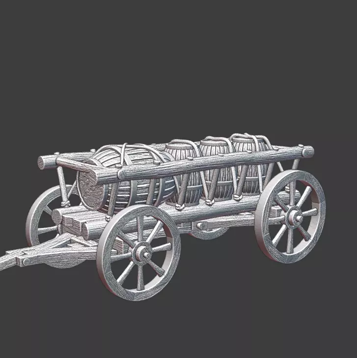 Medieval Supply Wagon with barrels  version 2 3D print model_1