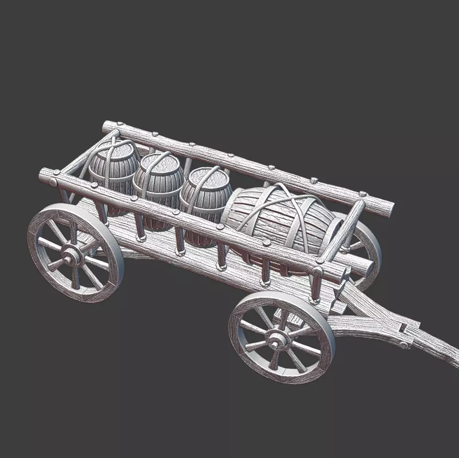 Medieval Supply Wagon with barrels  version 2 3D print model_3