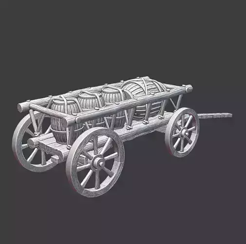 Medieval Supply Wagon with barrels  version 2