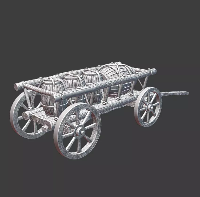 Medieval Supply Wagon with barrels  version 2 3D print model_0