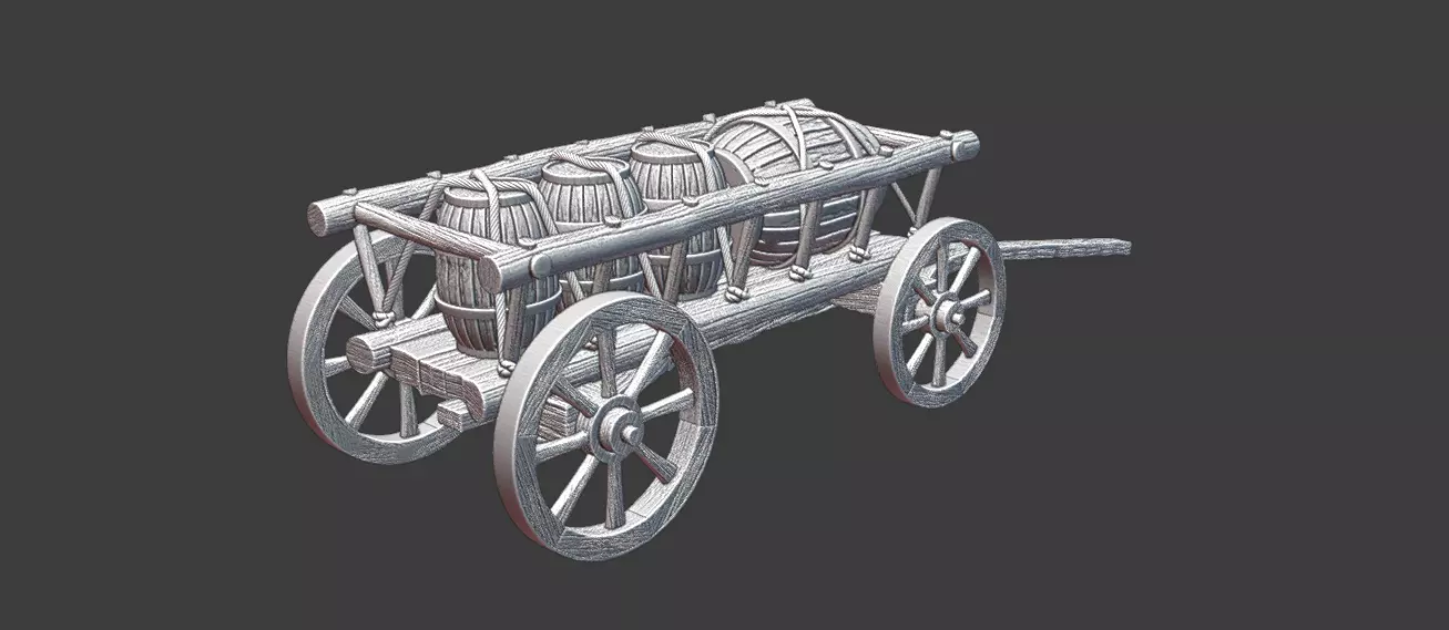 Medieval Supply Wagon with barrels  version 2 3D print model_7