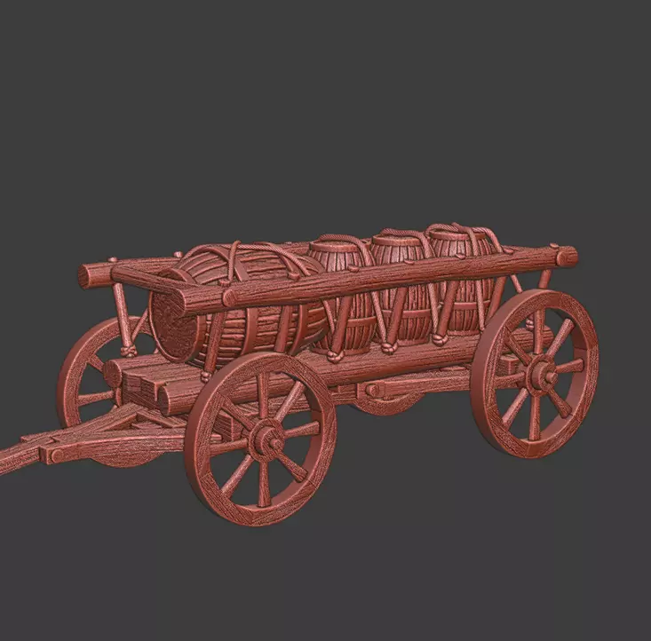 Medieval Supply Wagon with barrels  version 2 3D print model_8