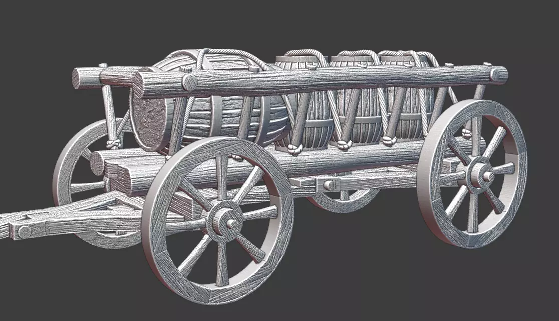 Medieval Supply Wagon with barrels  version 2 3D print model_5