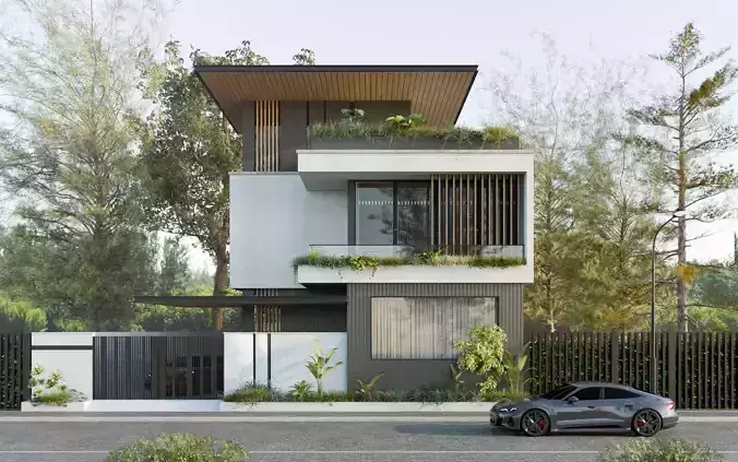 Modern Residential House Exterior - Blender