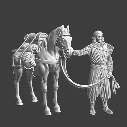 Medieval Crusader Knight with Packhorse