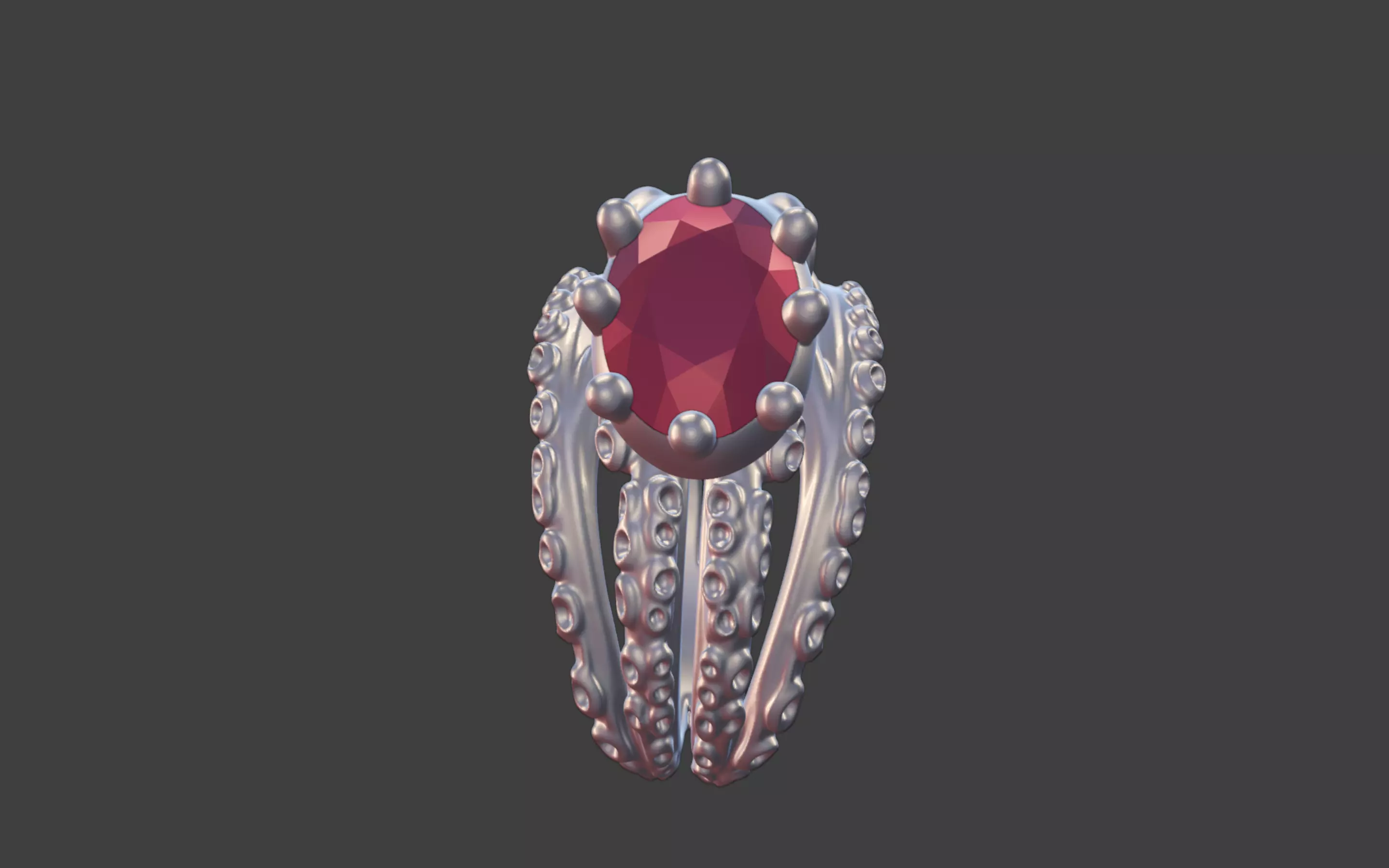 Octopus Silver Ring with faceted Gemstone 3D print model_32