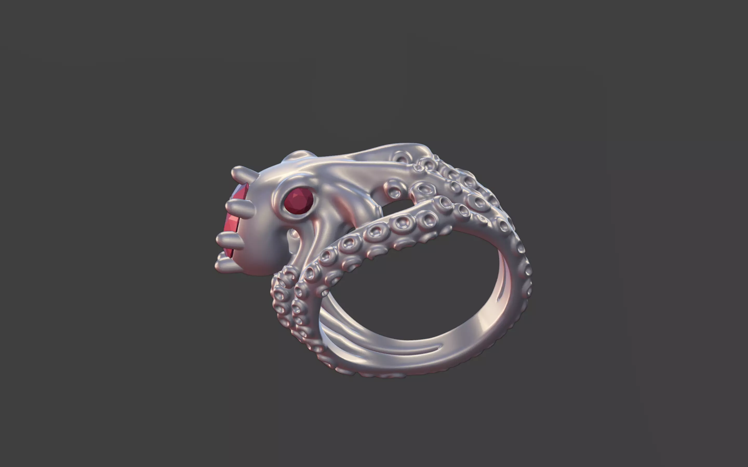 Octopus Silver Ring with faceted Gemstone 3D print model_12