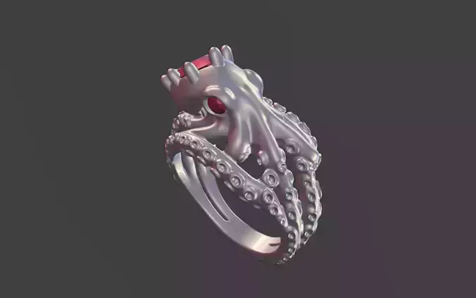 Octopus Silver Ring with faceted Gemstone 3D print model