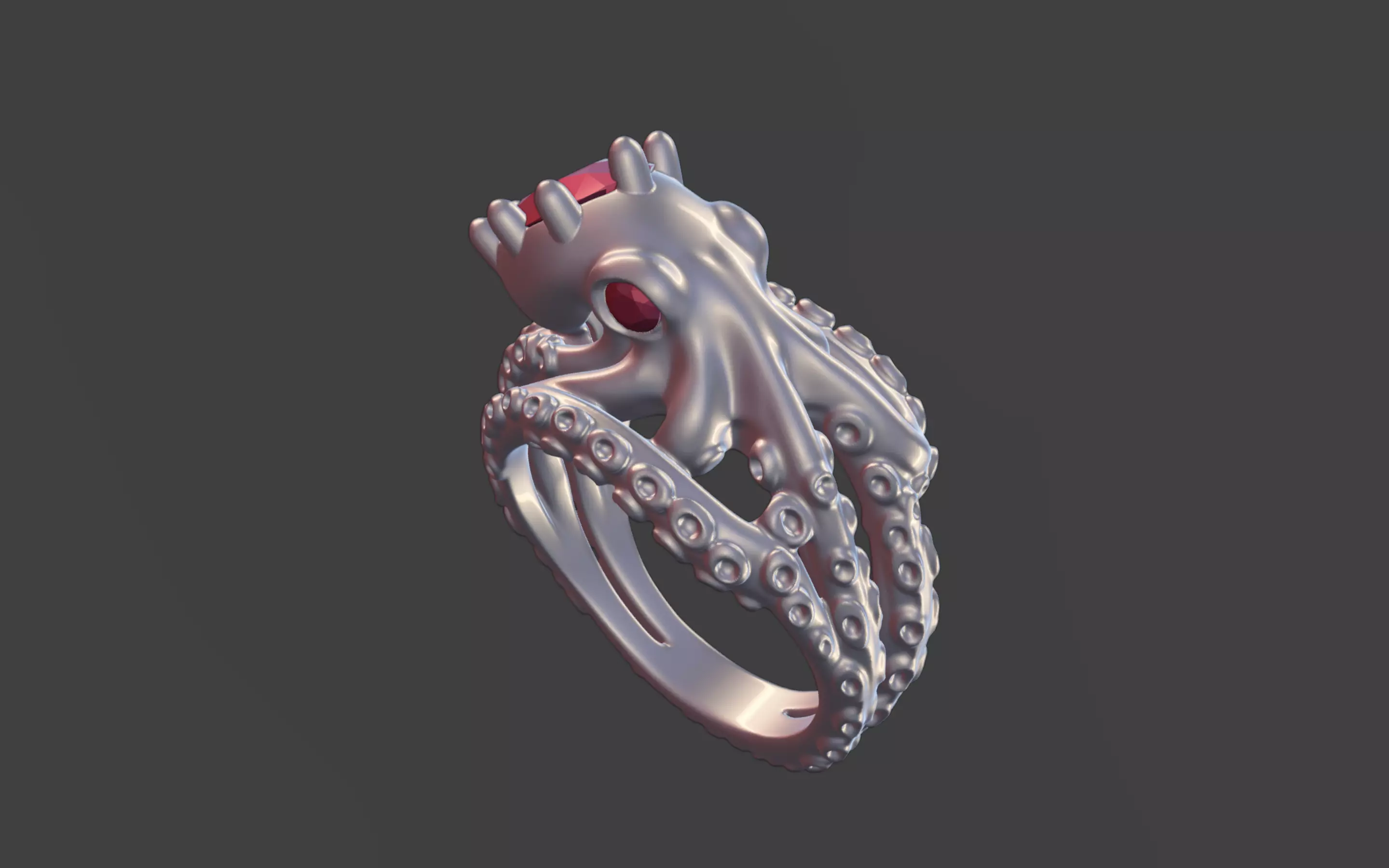 Octopus Silver Ring with faceted Gemstone 3D print model_0