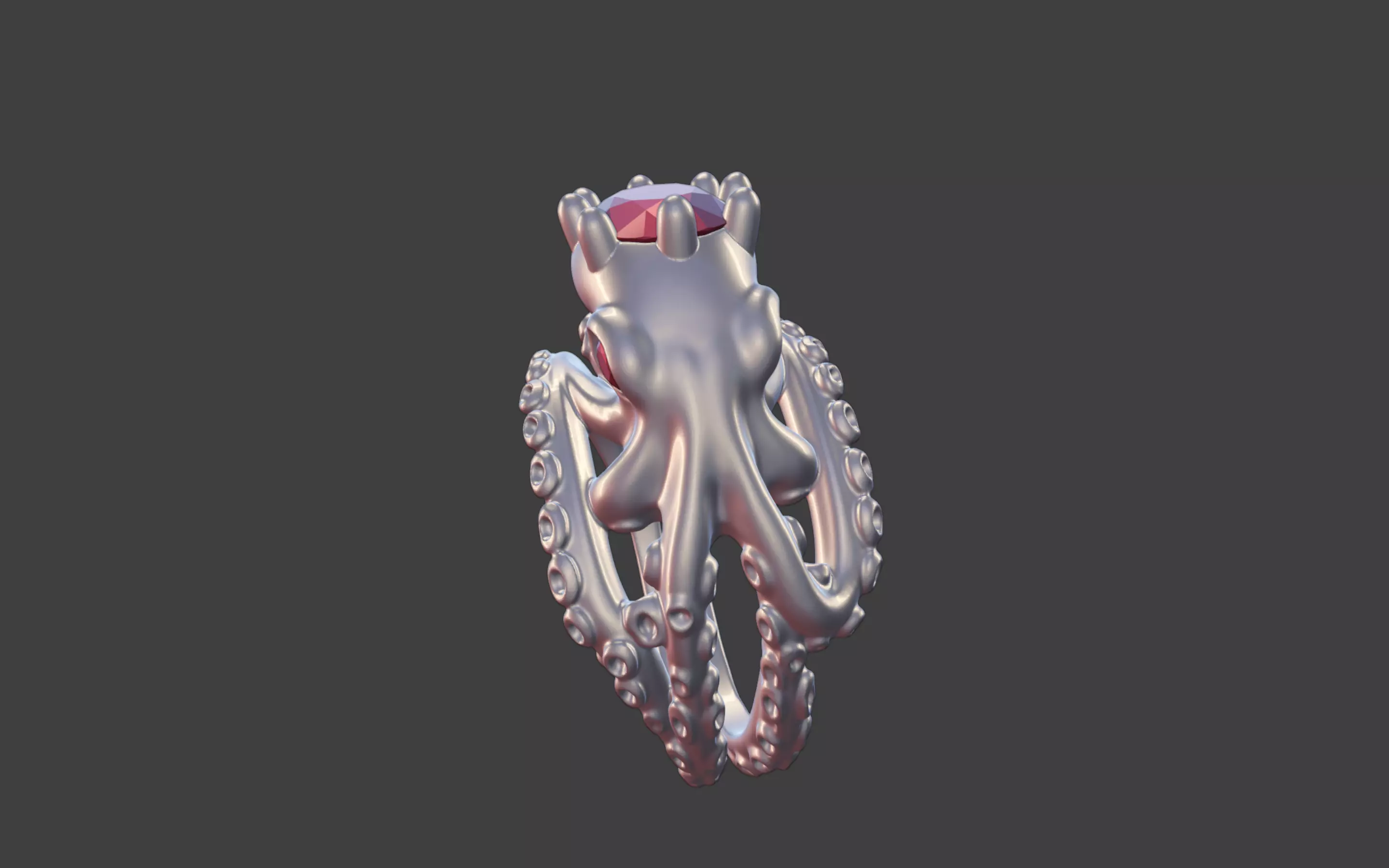 Octopus Silver Ring with faceted Gemstone 3D print model_28