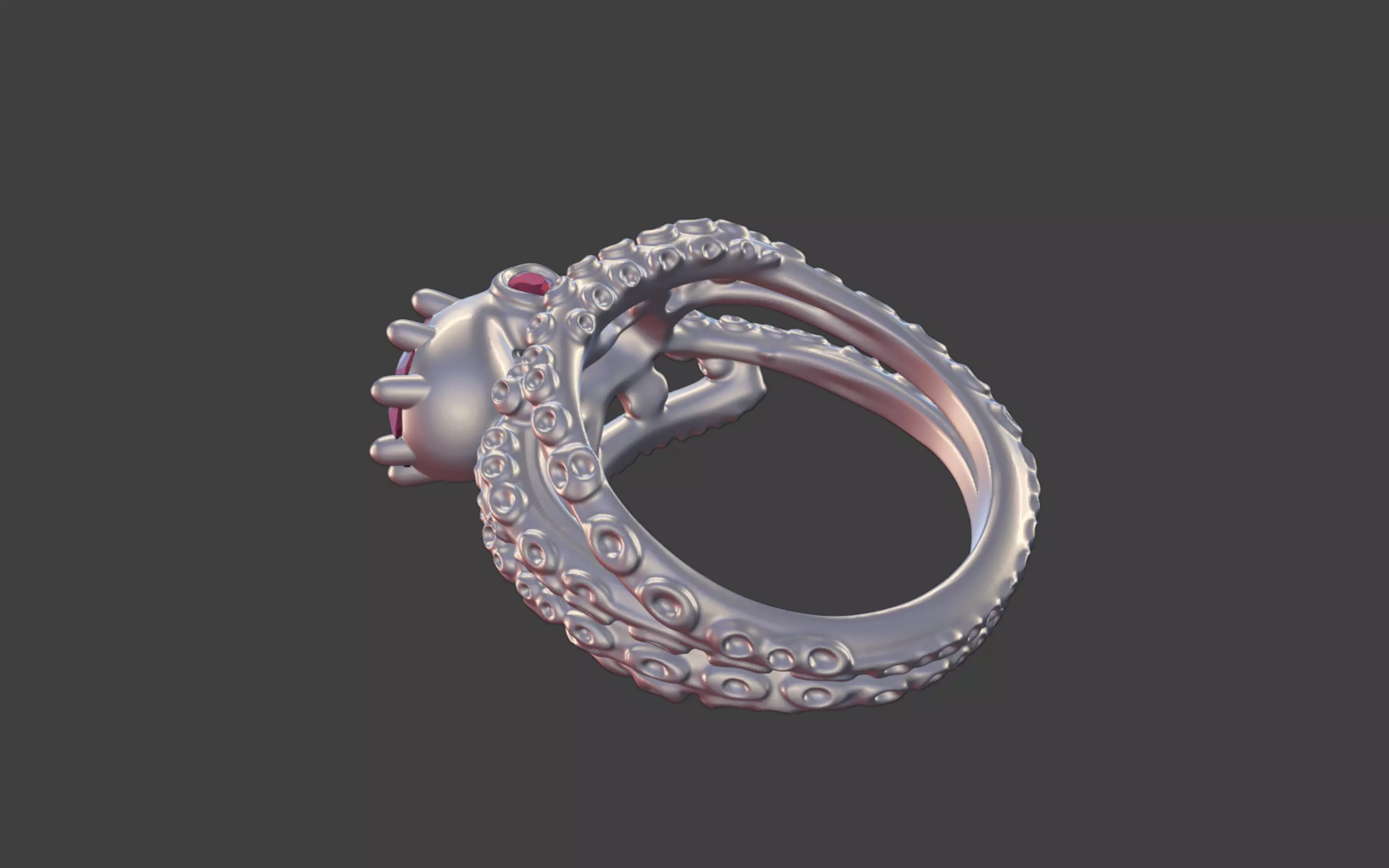 Octopus Silver Ring with faceted Gemstone 3D print model_8