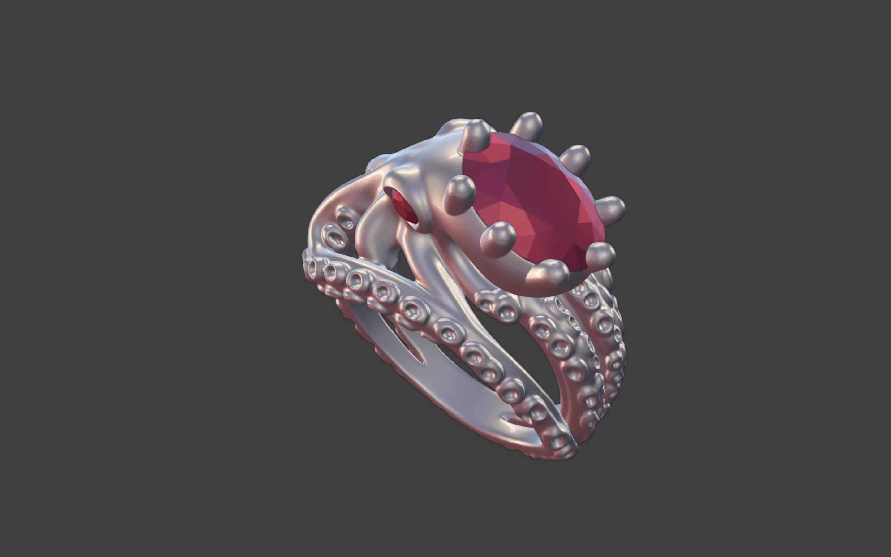 Octopus Silver Ring with faceted Gemstone 3D print model_30