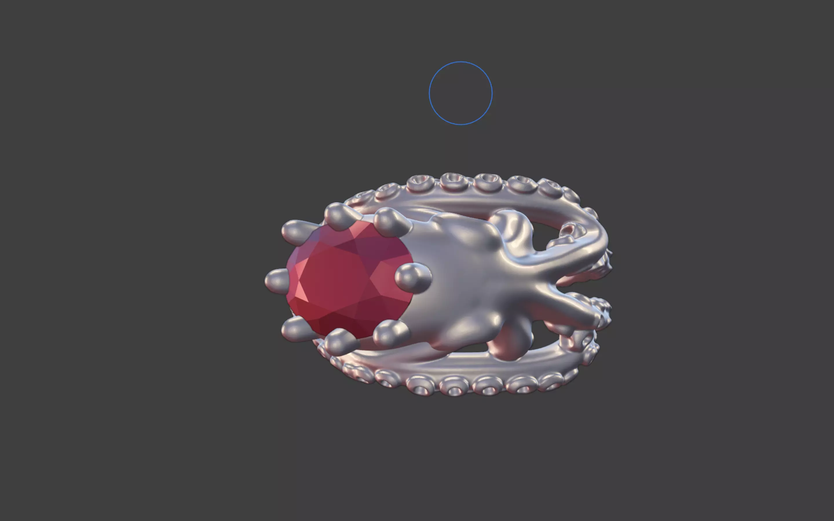 Octopus Silver Ring with faceted Gemstone 3D print model_17