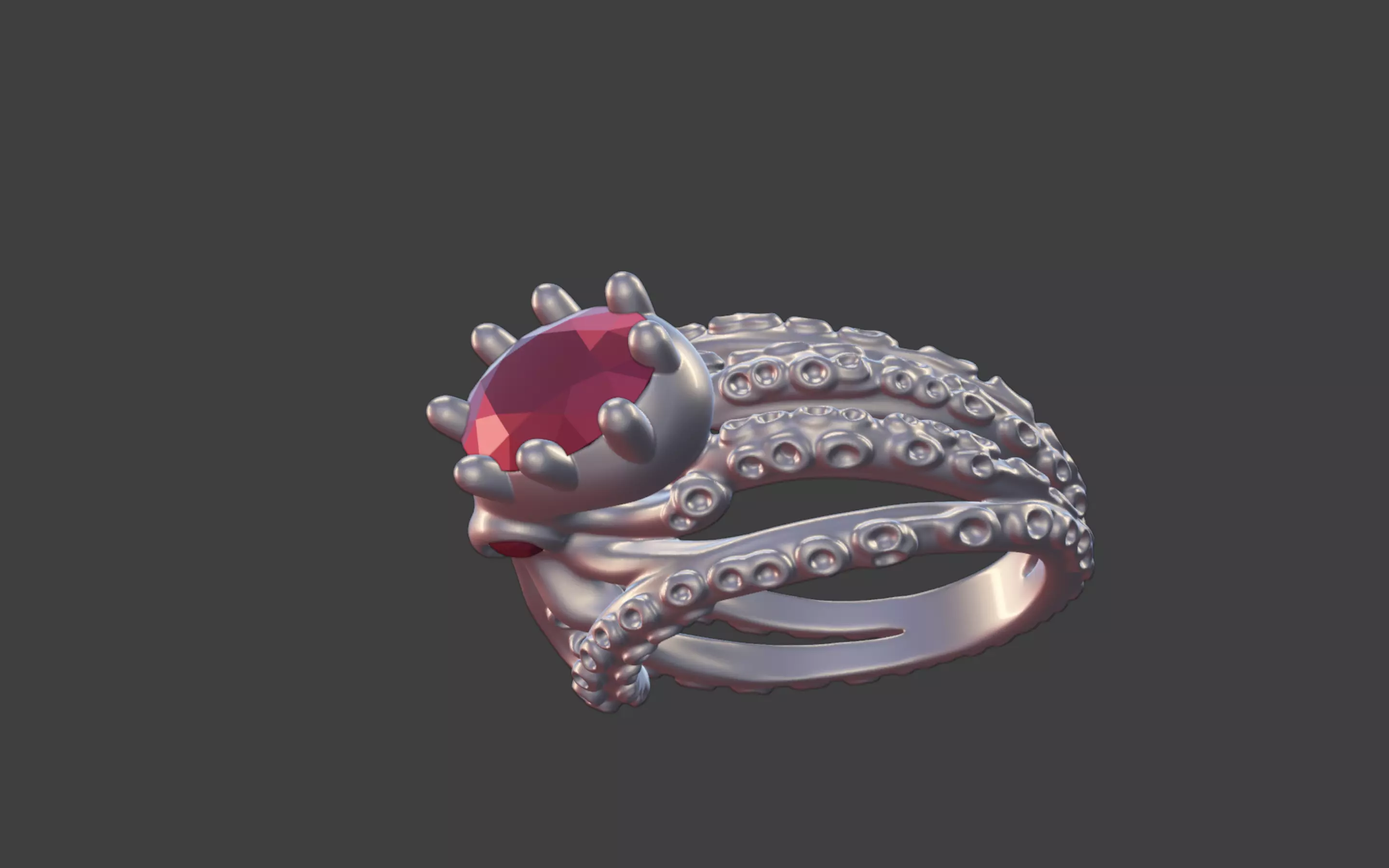 Octopus Silver Ring with faceted Gemstone 3D print model_4