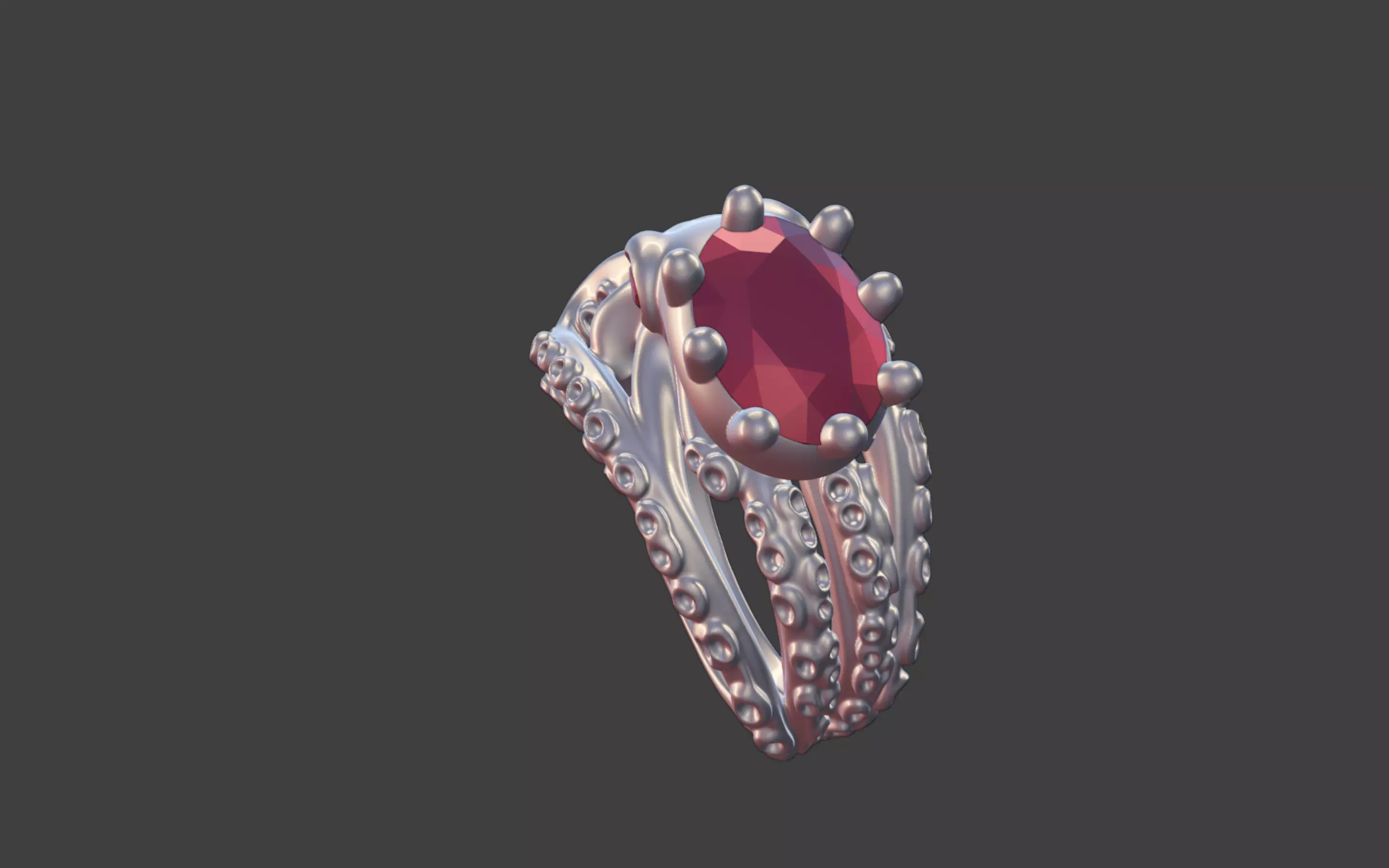 Octopus Silver Ring with faceted Gemstone 3D print model_31