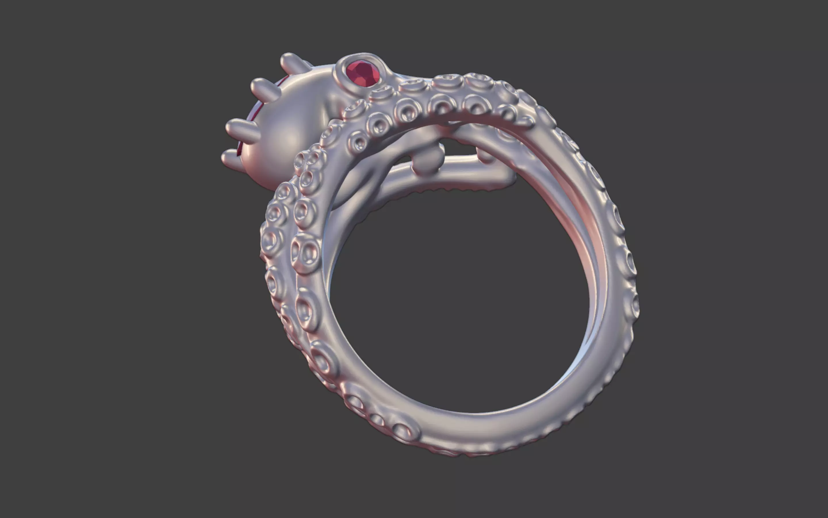 Octopus Silver Ring with faceted Gemstone 3D print model_9