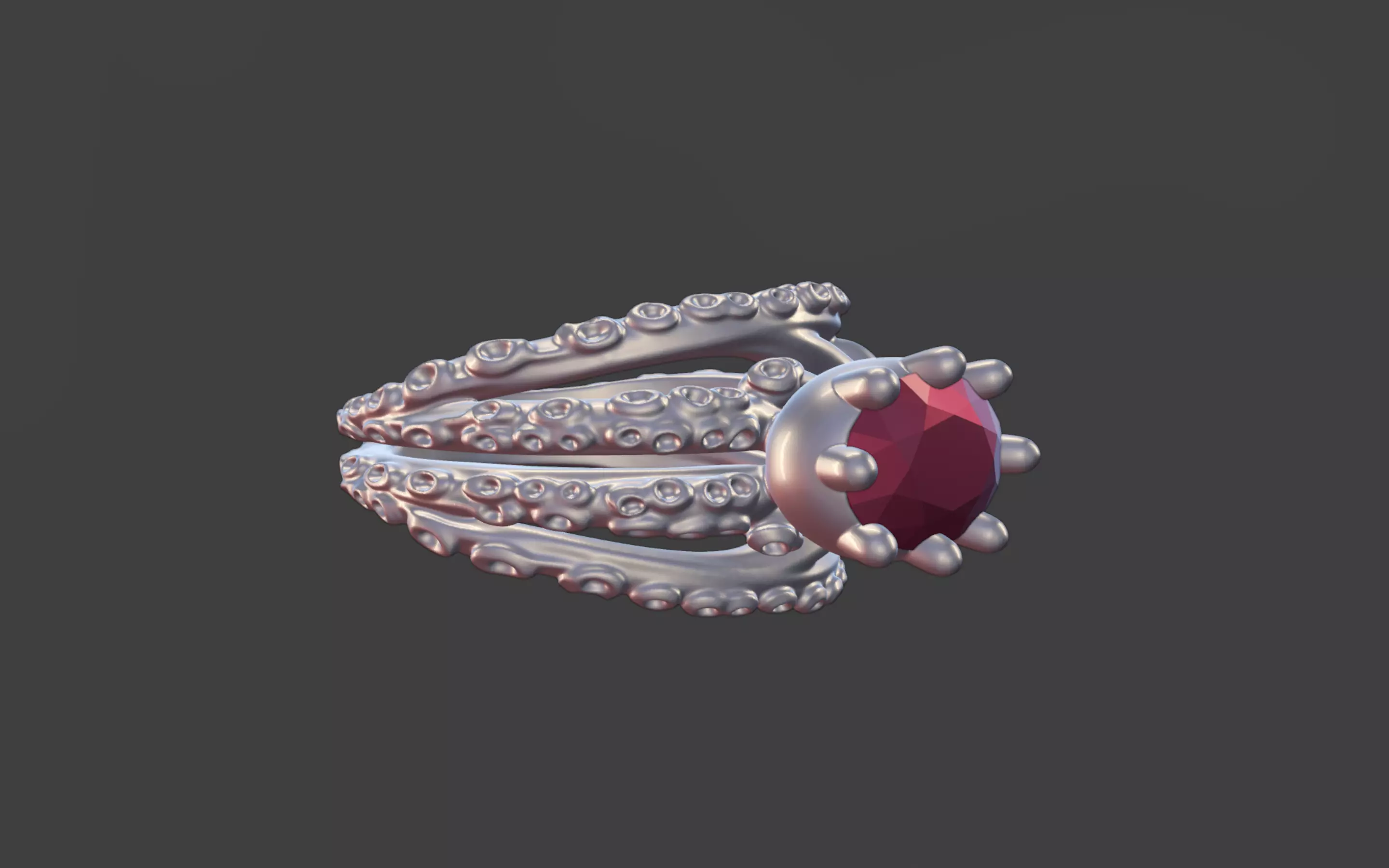 Octopus Silver Ring with faceted Gemstone 3D print model_20