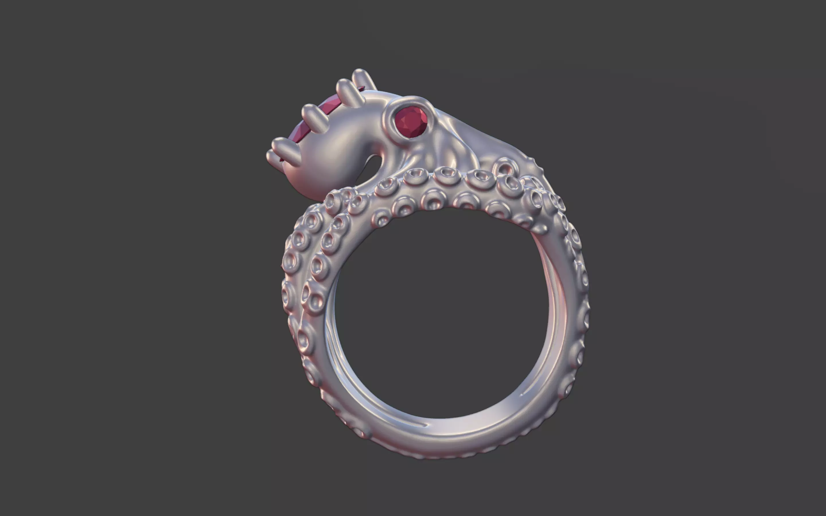Octopus Silver Ring with faceted Gemstone 3D print model_11