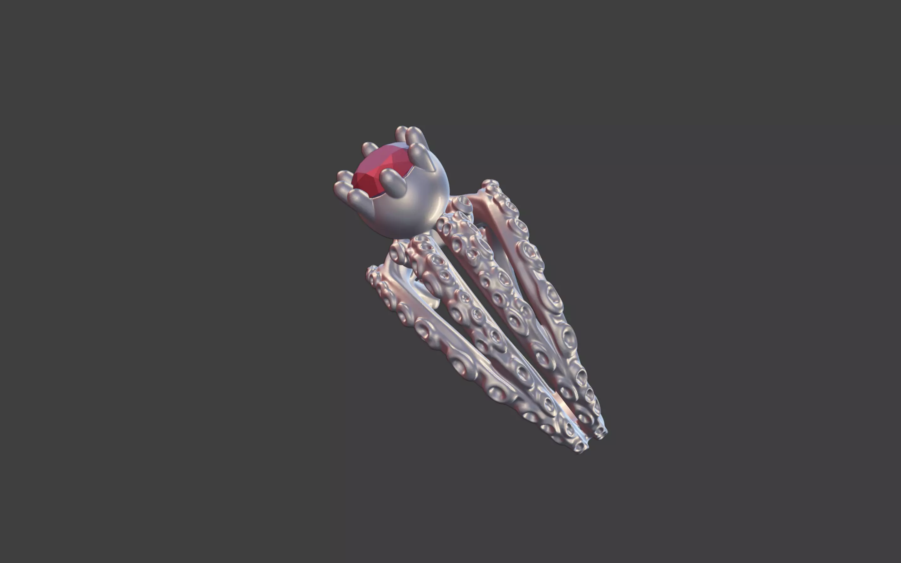 Octopus Silver Ring with faceted Gemstone 3D print model_6