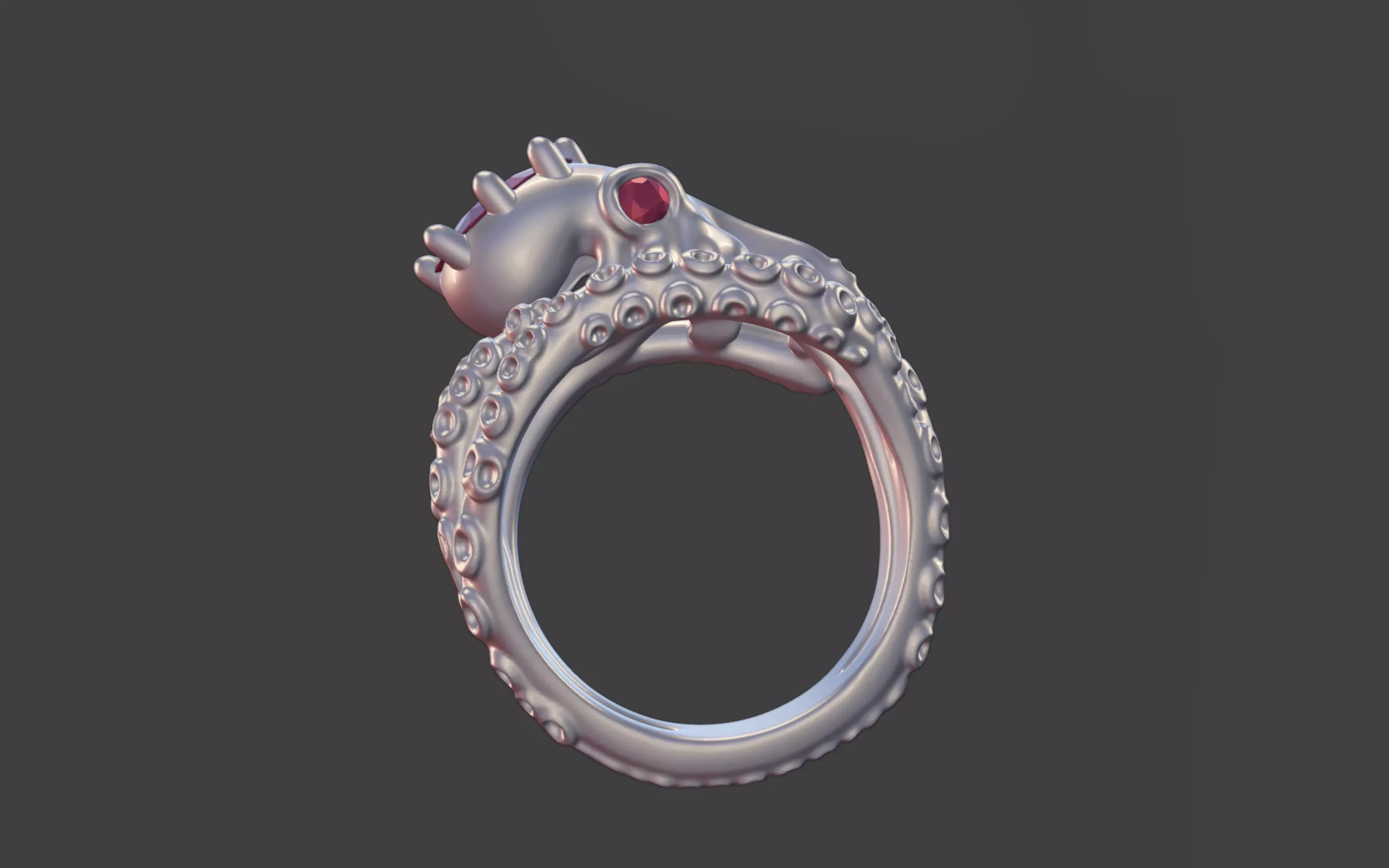 Octopus Silver Ring with faceted Gemstone 3D print model_10