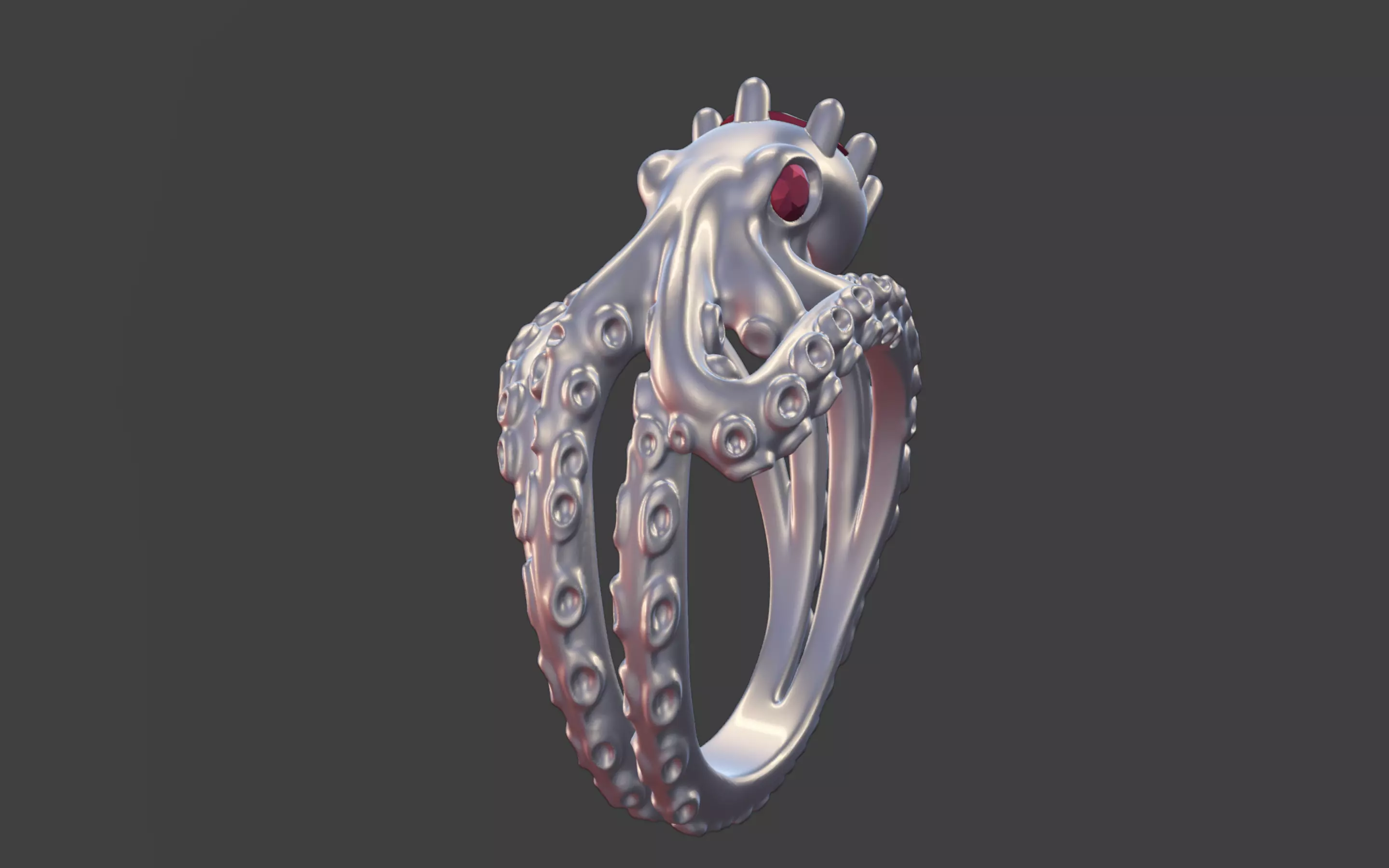 Octopus Silver Ring with faceted Gemstone 3D print model_24