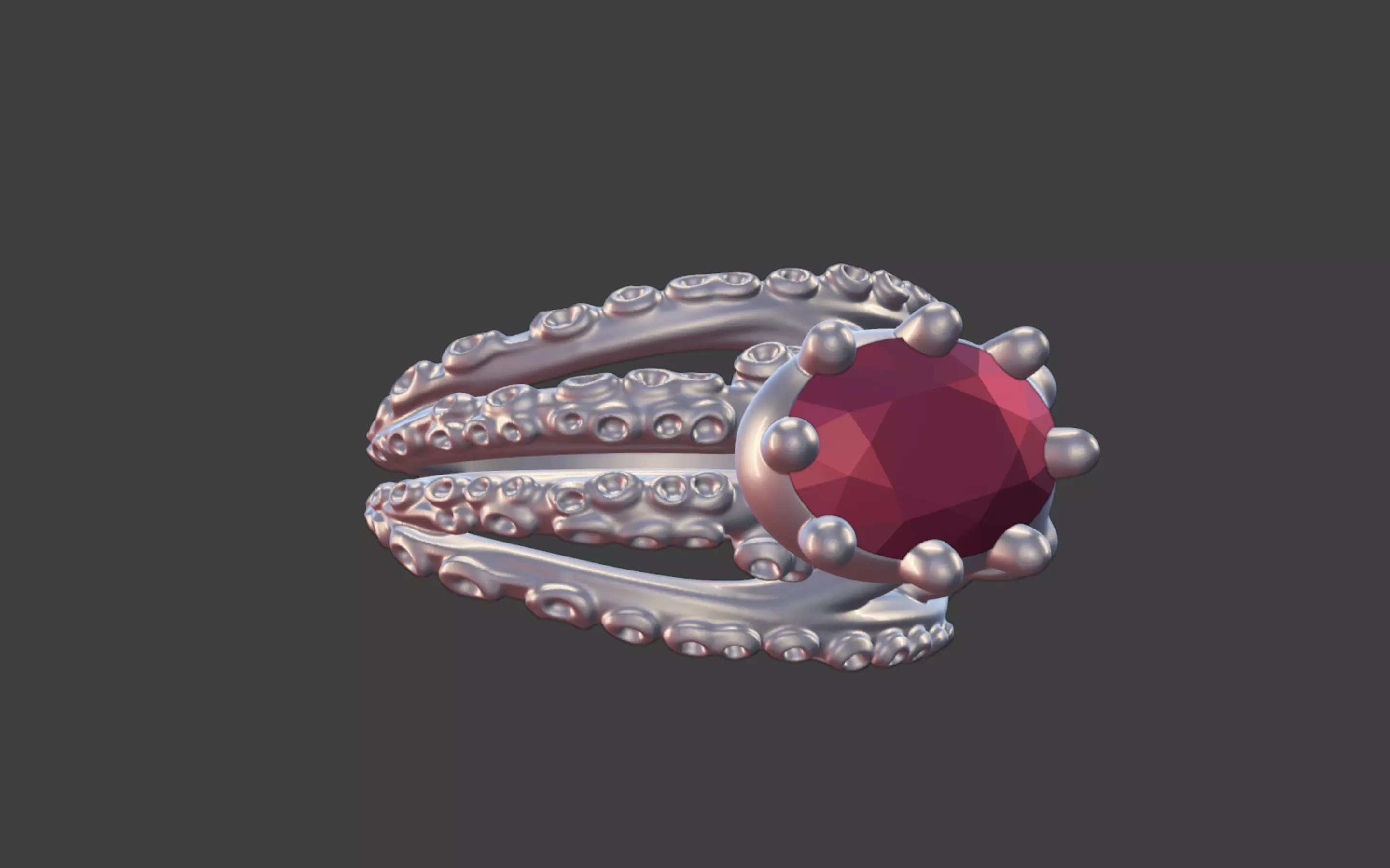 Octopus Silver Ring with faceted Gemstone 3D print model_19