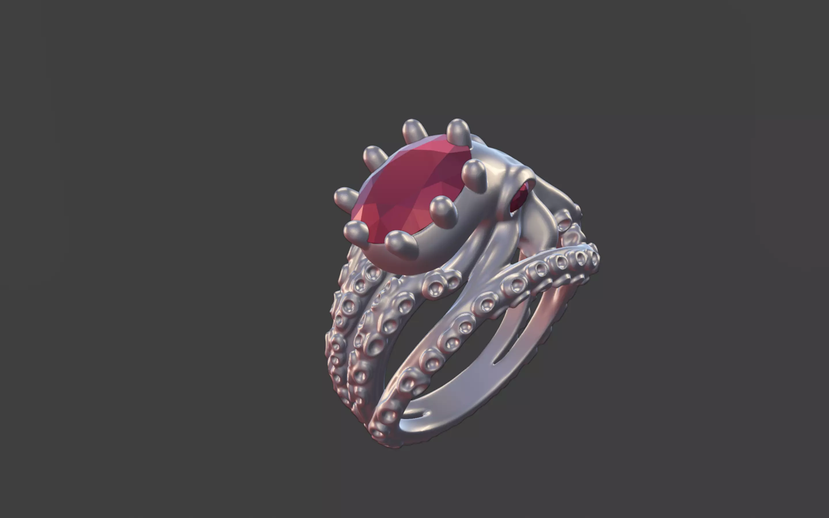 Octopus Silver Ring with faceted Gemstone 3D print model_33