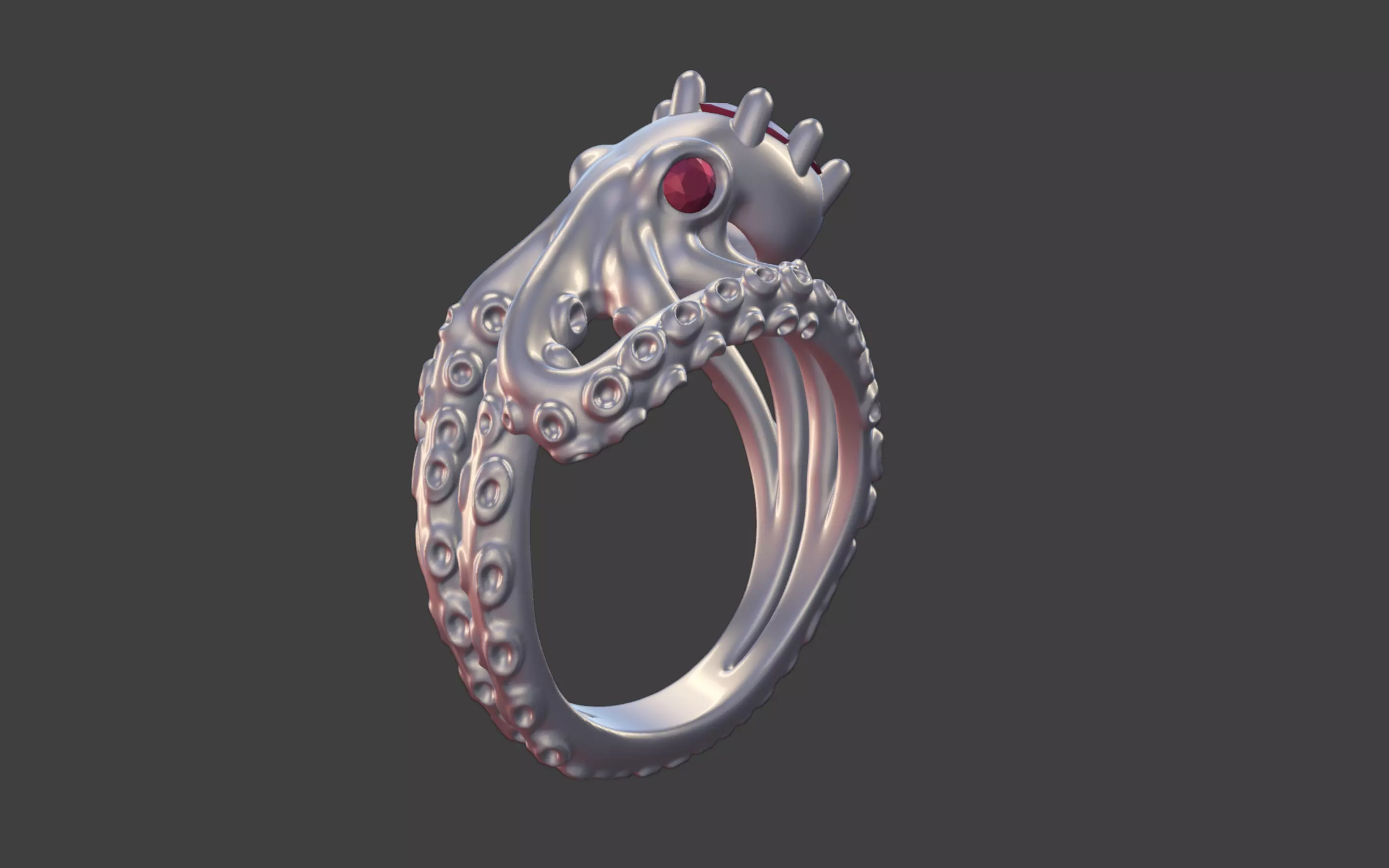 Octopus Silver Ring with faceted Gemstone 3D print model_23
