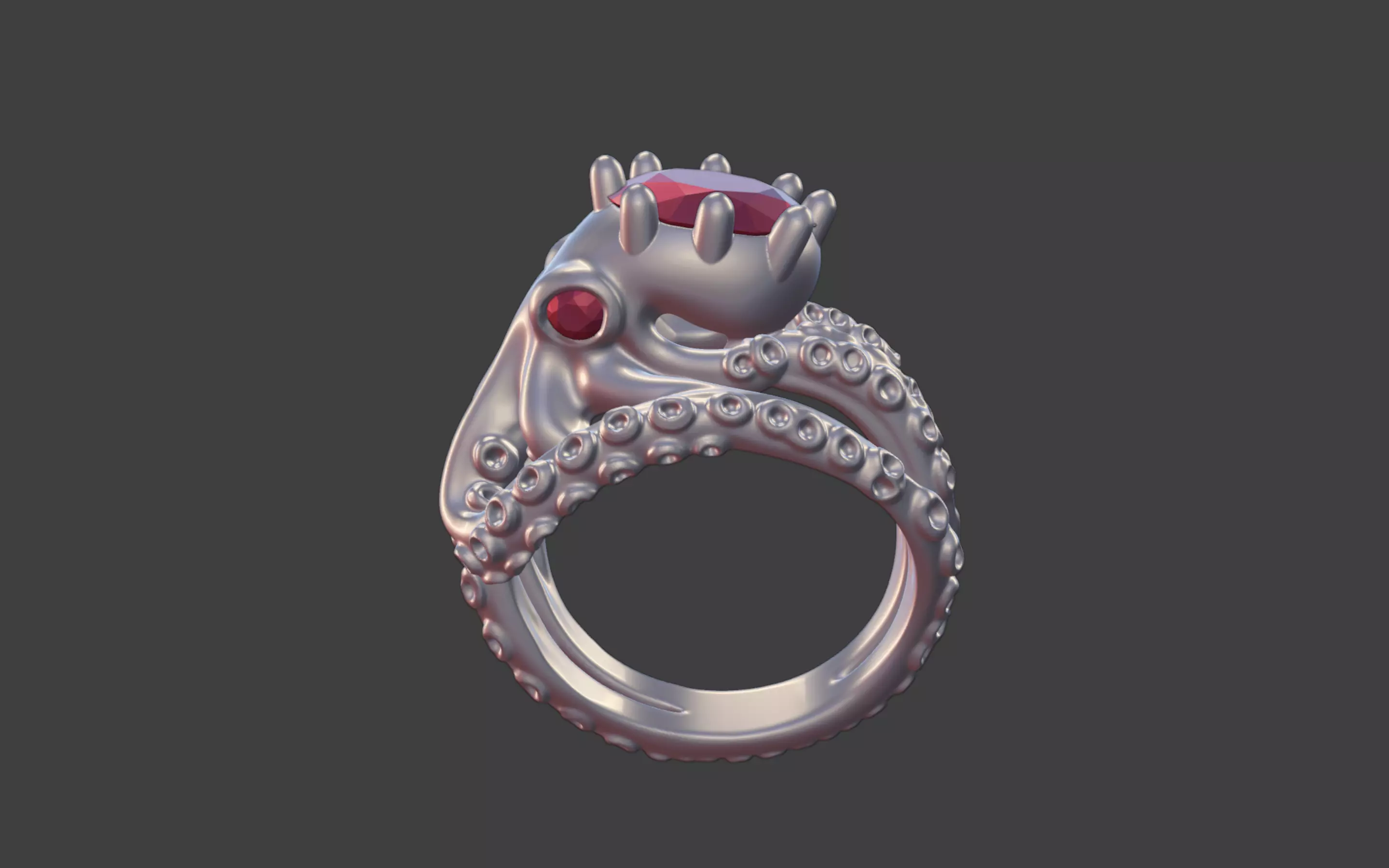 Octopus Silver Ring with faceted Gemstone 3D print model_2